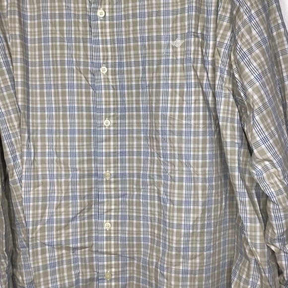 Dockers Men Button Up Plaid Shirt Long Sleeve Tan Blue White Size 4XL - Picture 2 of 4